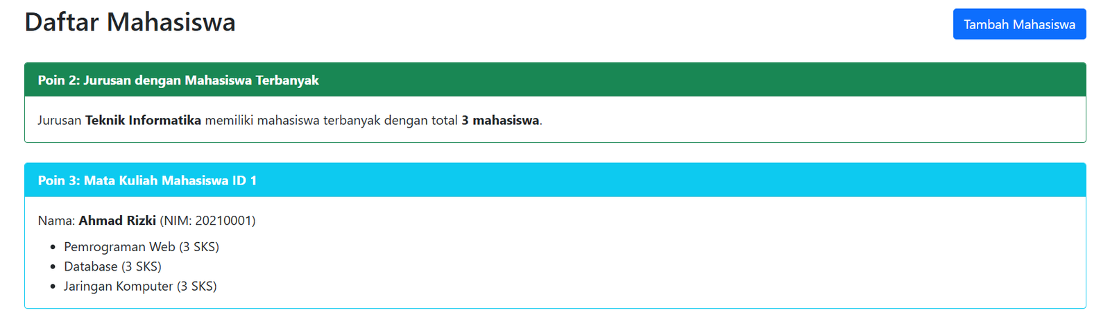 Output hasil latihan query relationship